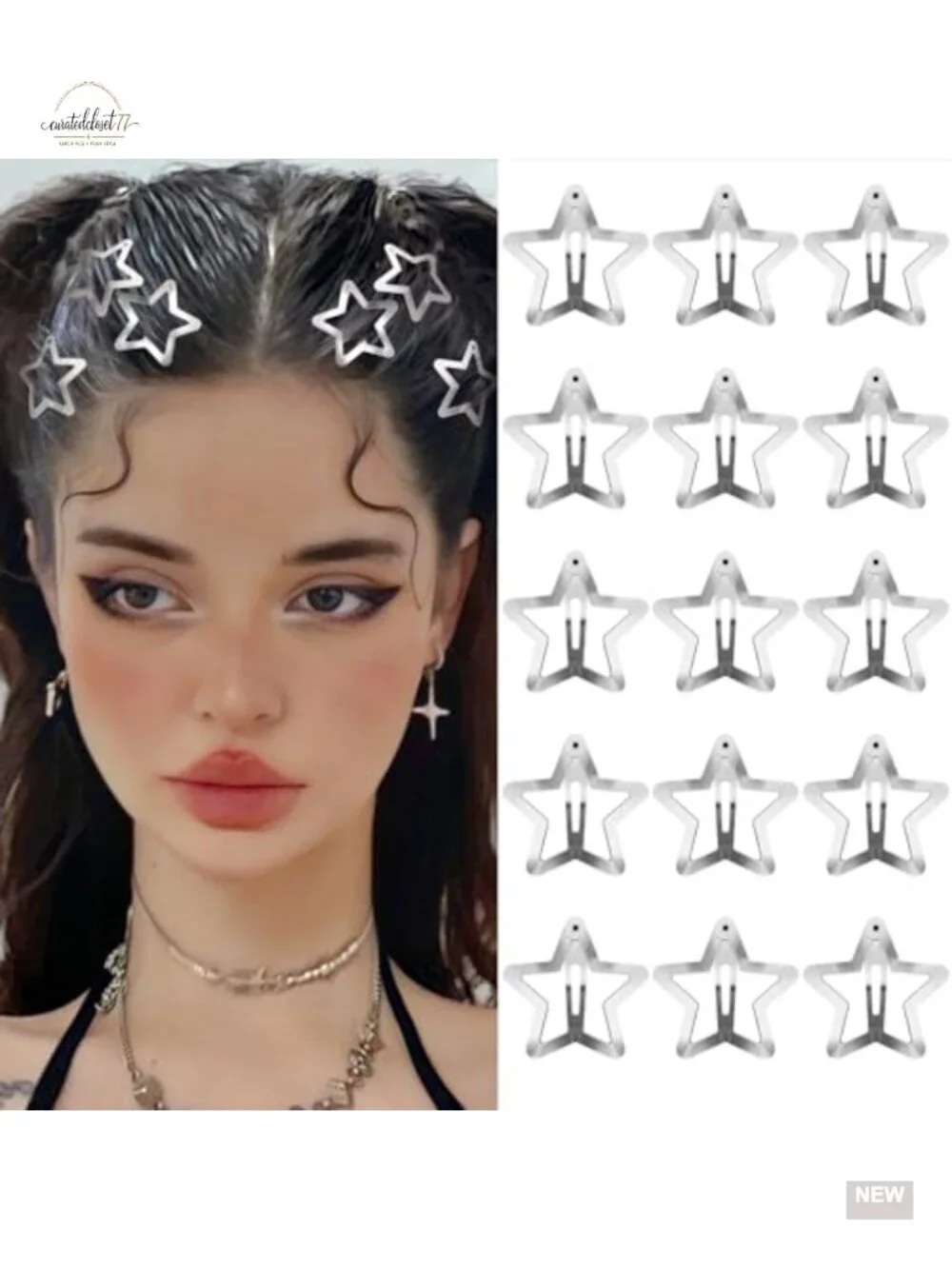 15 Pcs Silver Metal Snap Hair Clips Star Barrettes Non Slip Y2K Hair Accessories